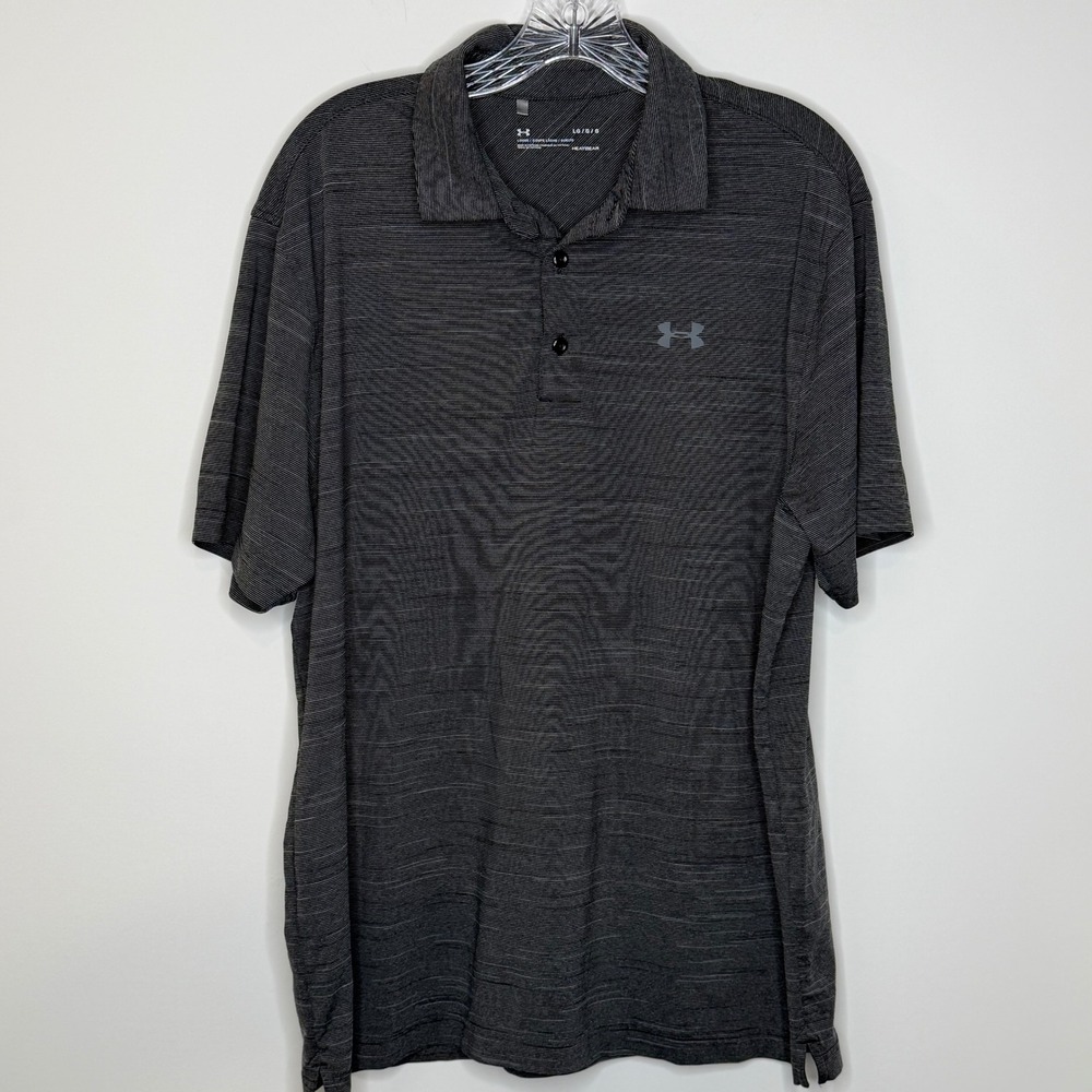 Under Armour Heatgear Polo Shirt Men's Loose Fit Charcoal‎ Gray Size LG Stripes